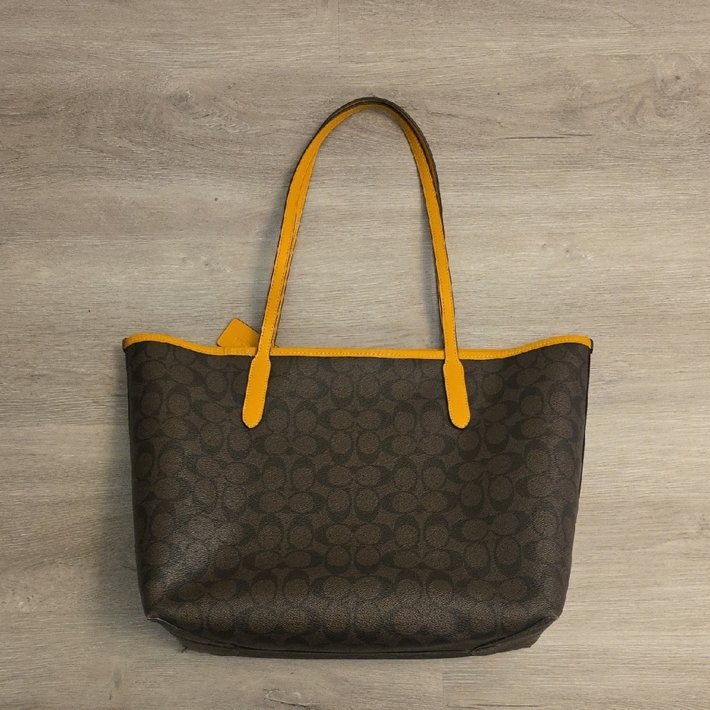 Coach Brown Tote with Yellow Accents - Picture 2 of 11